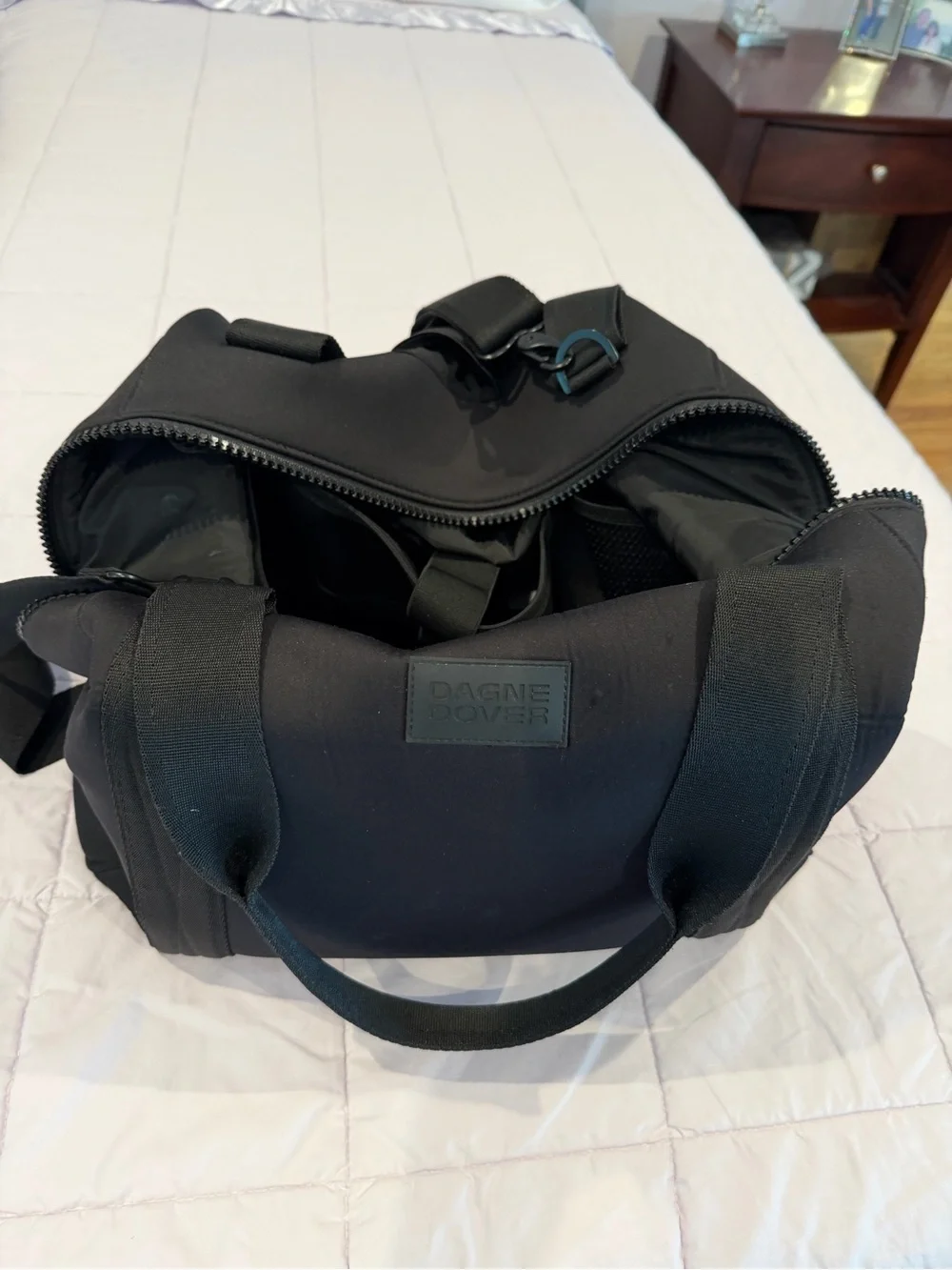 Dagne Dover Black Neoprene Duffel Travel Bag